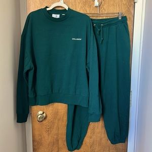 ASOS collusion emerald oversized sweatpants coord set